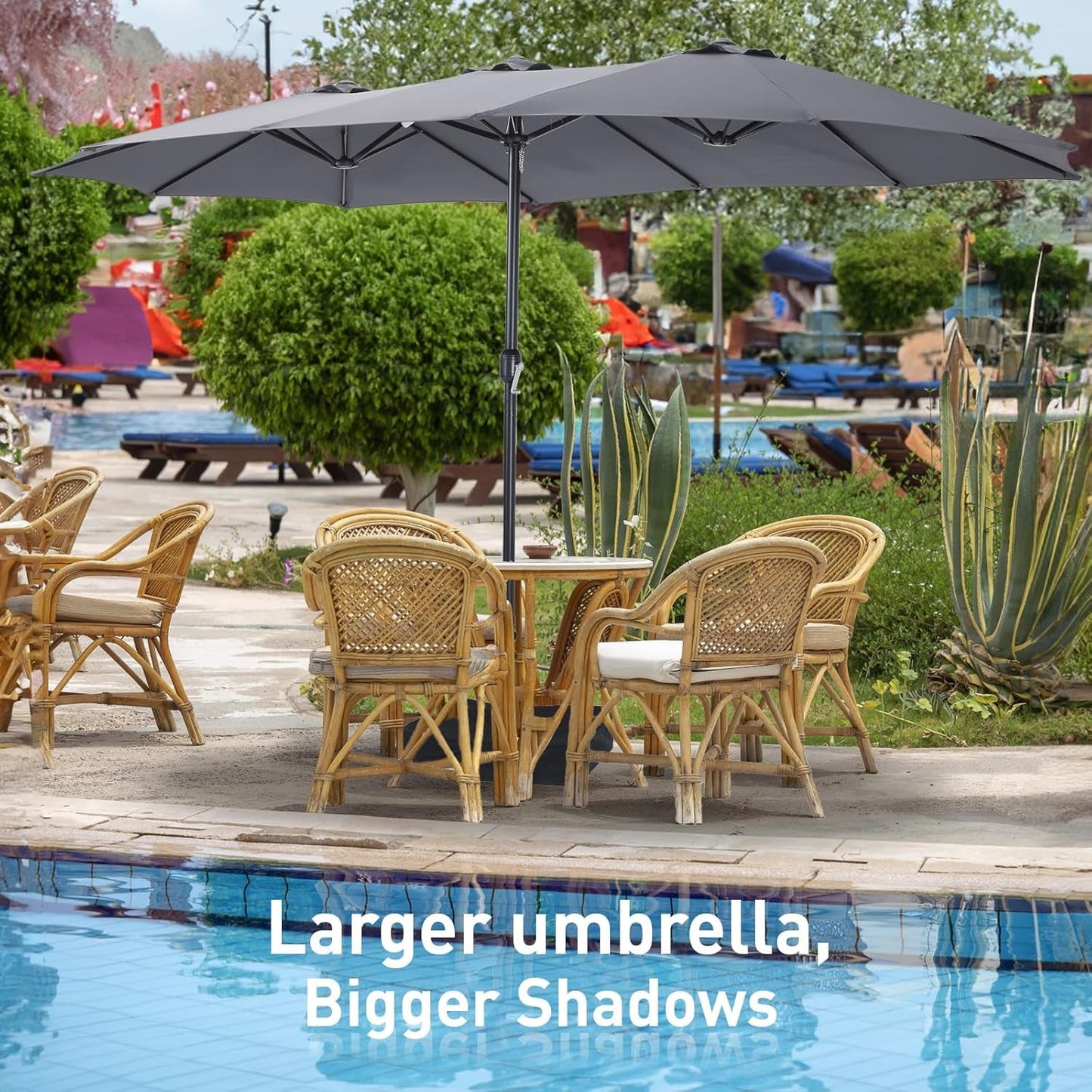 15Ft Large Patio Umbrella, Double Sided Extra Large Umbrella with
