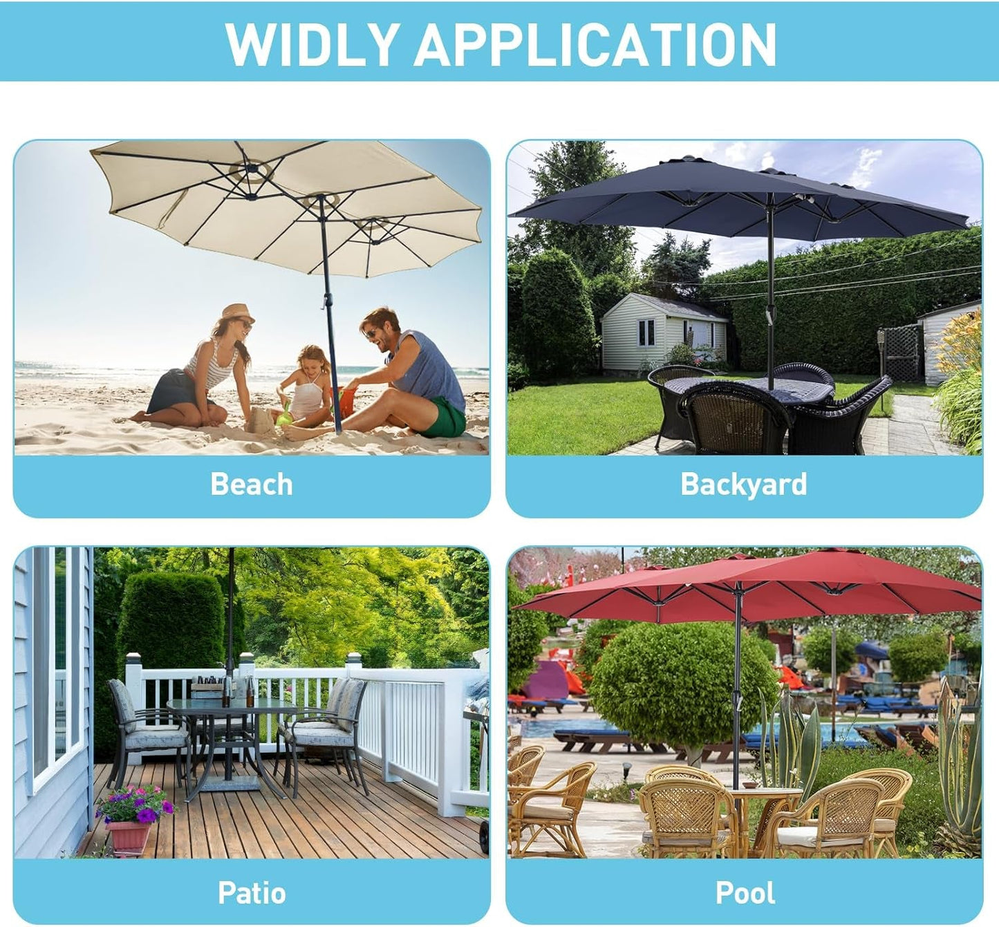 15Ft Large Patio Umbrella, Double Sided Extra Large Umbrella with