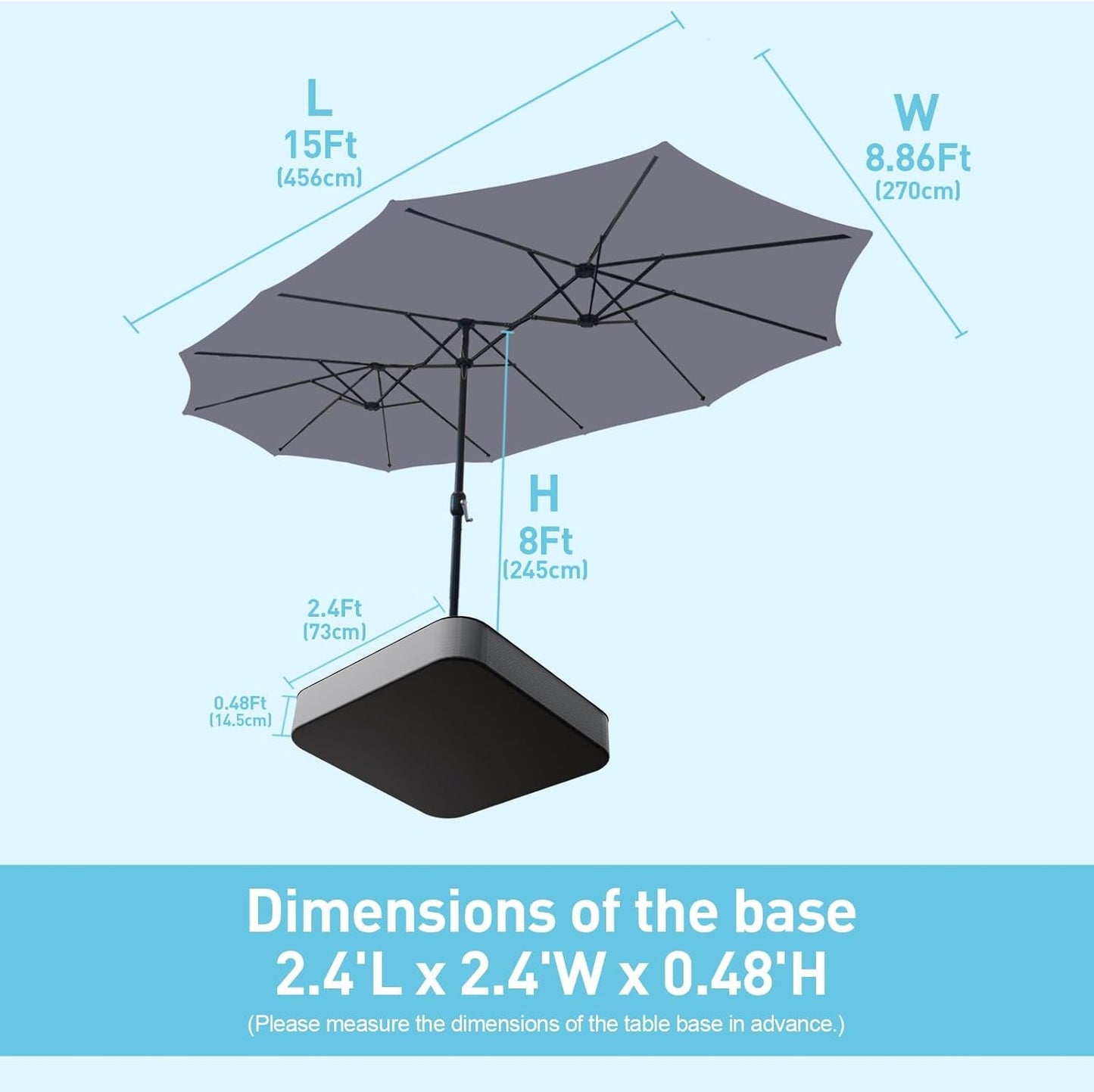 15Ft Large Patio Umbrella, Double Sided Extra Large Umbrella with