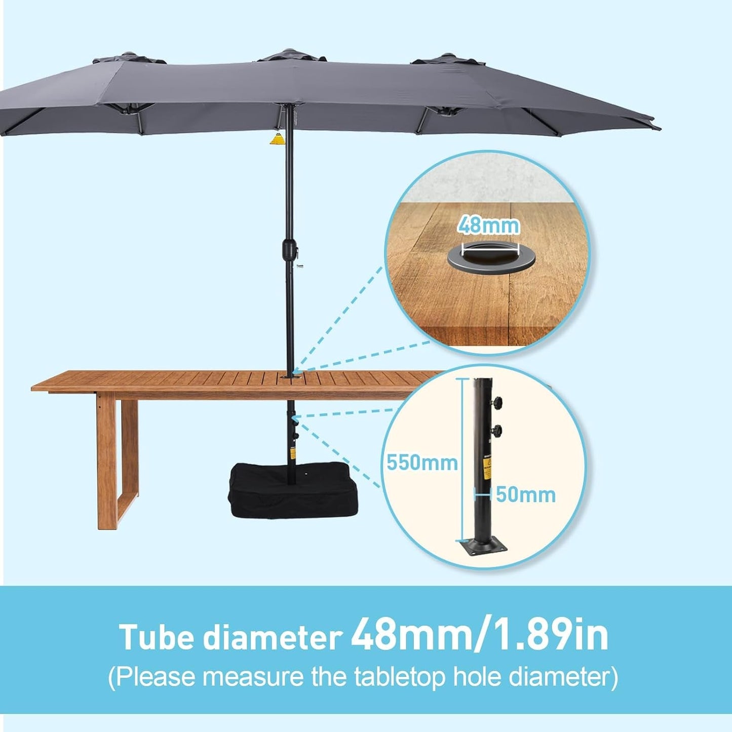 15Ft Large Patio Umbrella, Double Sided Extra Large Umbrella with