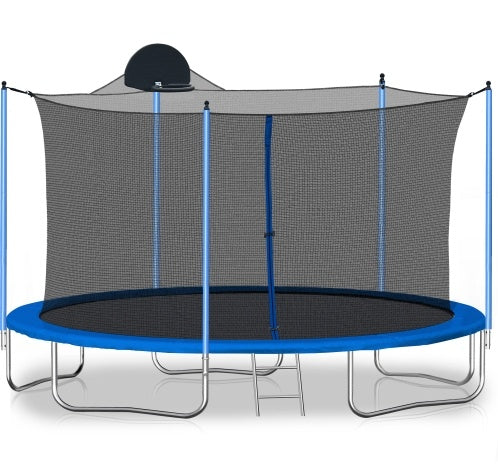 12FT Trampoline For Adults   Kids With Basketball Hoop, Outdoor